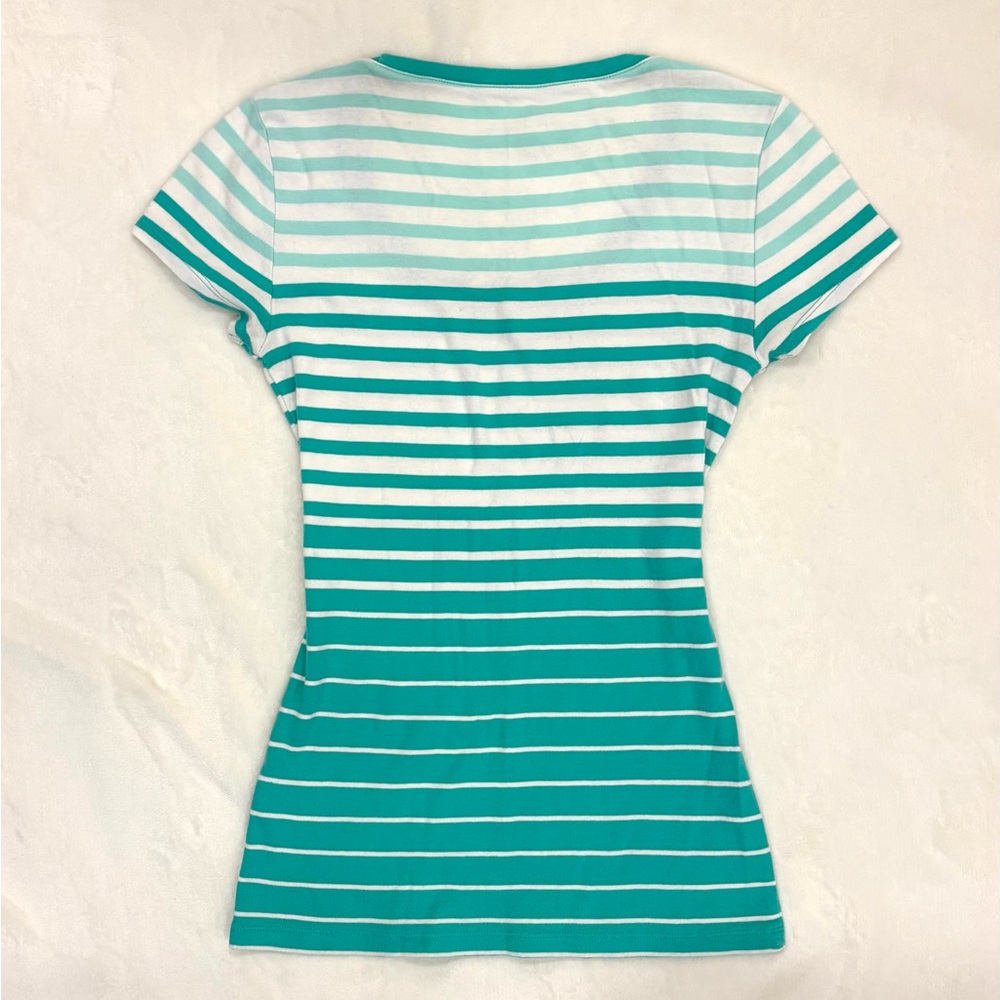 Tommy Hilfiger Turquoise/Aqua and White Striped Tee - Picture 4 of 6